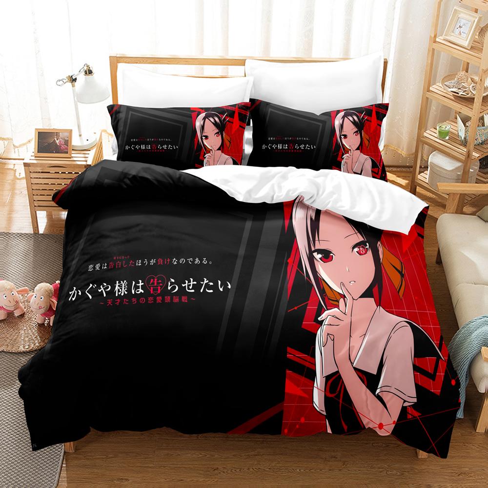 Kaguya Sama Love Is War Bedding Set 3PCS Kaguya Shinomiya Maid Outfit Red Heart Background Anime Print Duvet Cover All Sizes