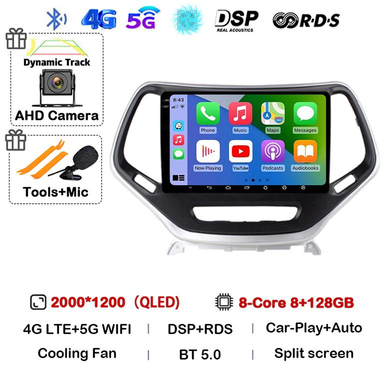 Android 14 Carplay Auto WIFI+4G Pentru Jeep Cherokee 5 KL 2014 2015 2016 2017 2018 GPS Radio Auto Multimedia Player Video Stereo