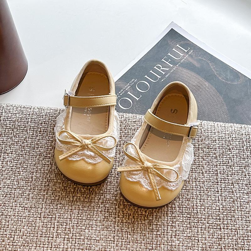 2026 Spring Girls' Bow Princess Soft Sole Leather Loafers