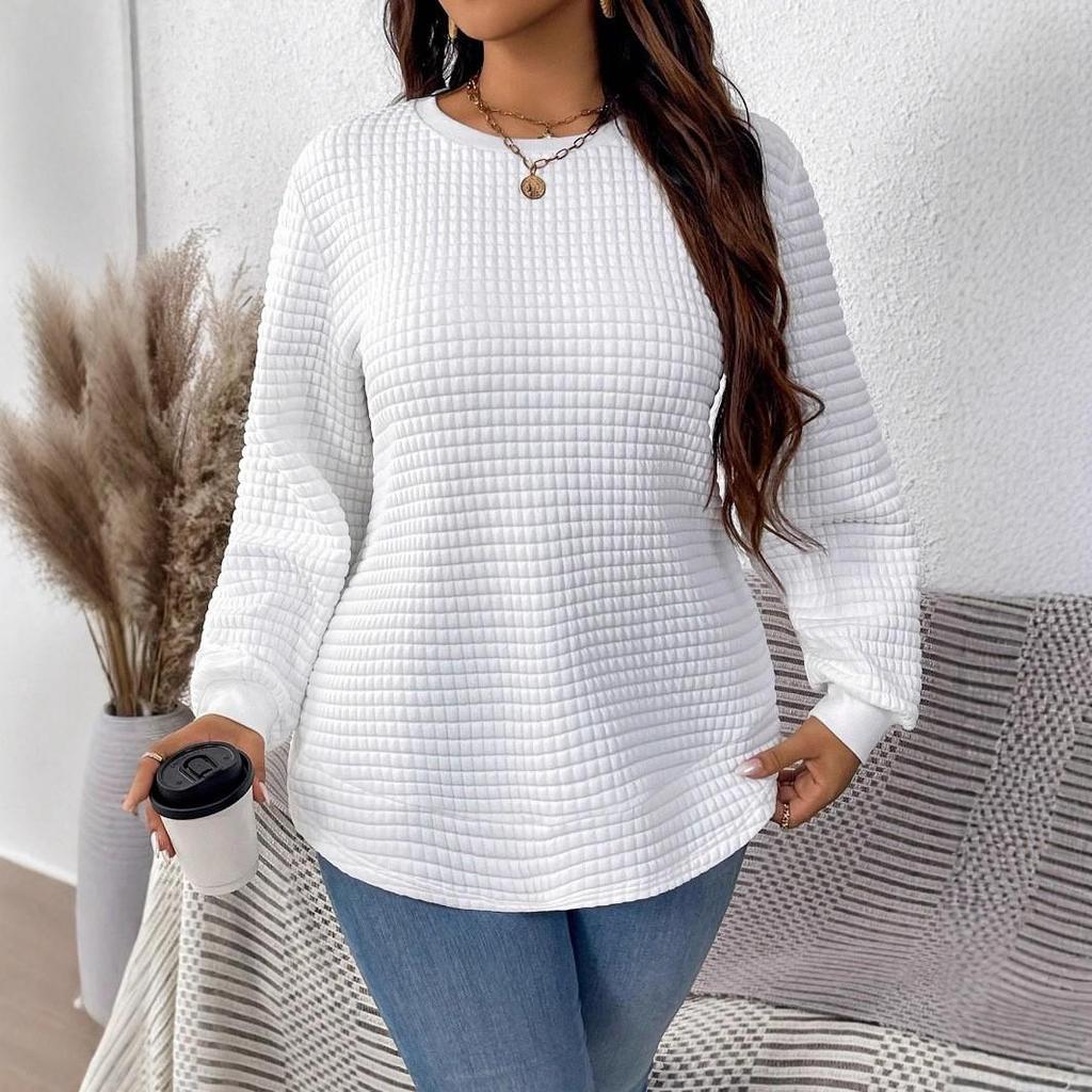 Plus Size Women's Seasonal Fashion Plaid Pullover Sweatshirt