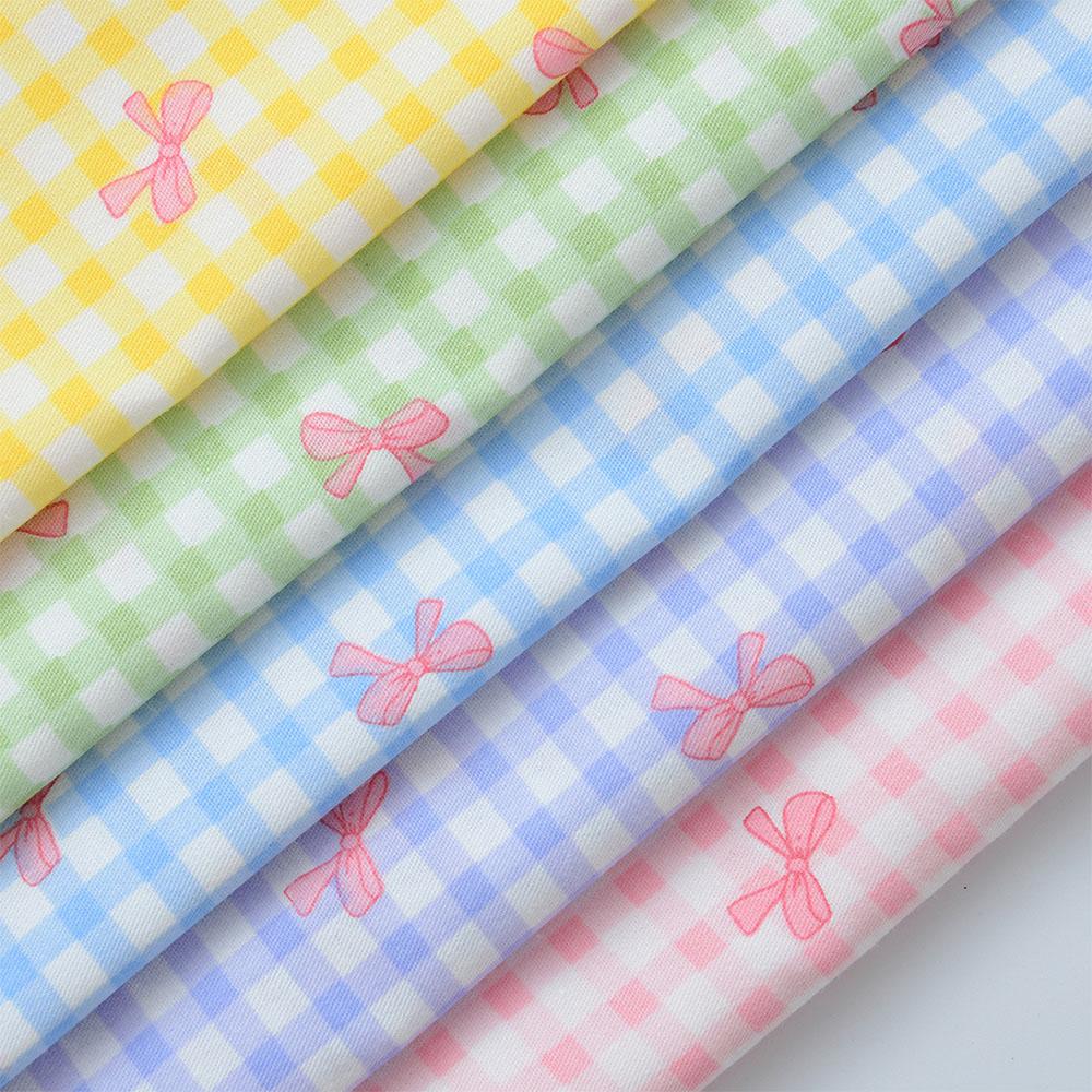 Grid Bow Printed 100% Cotton Fabric For DIY Sewing Clothes Patchwork Quilting Cloth Bedding Blanket Sheet Pillow Decor Handcraft