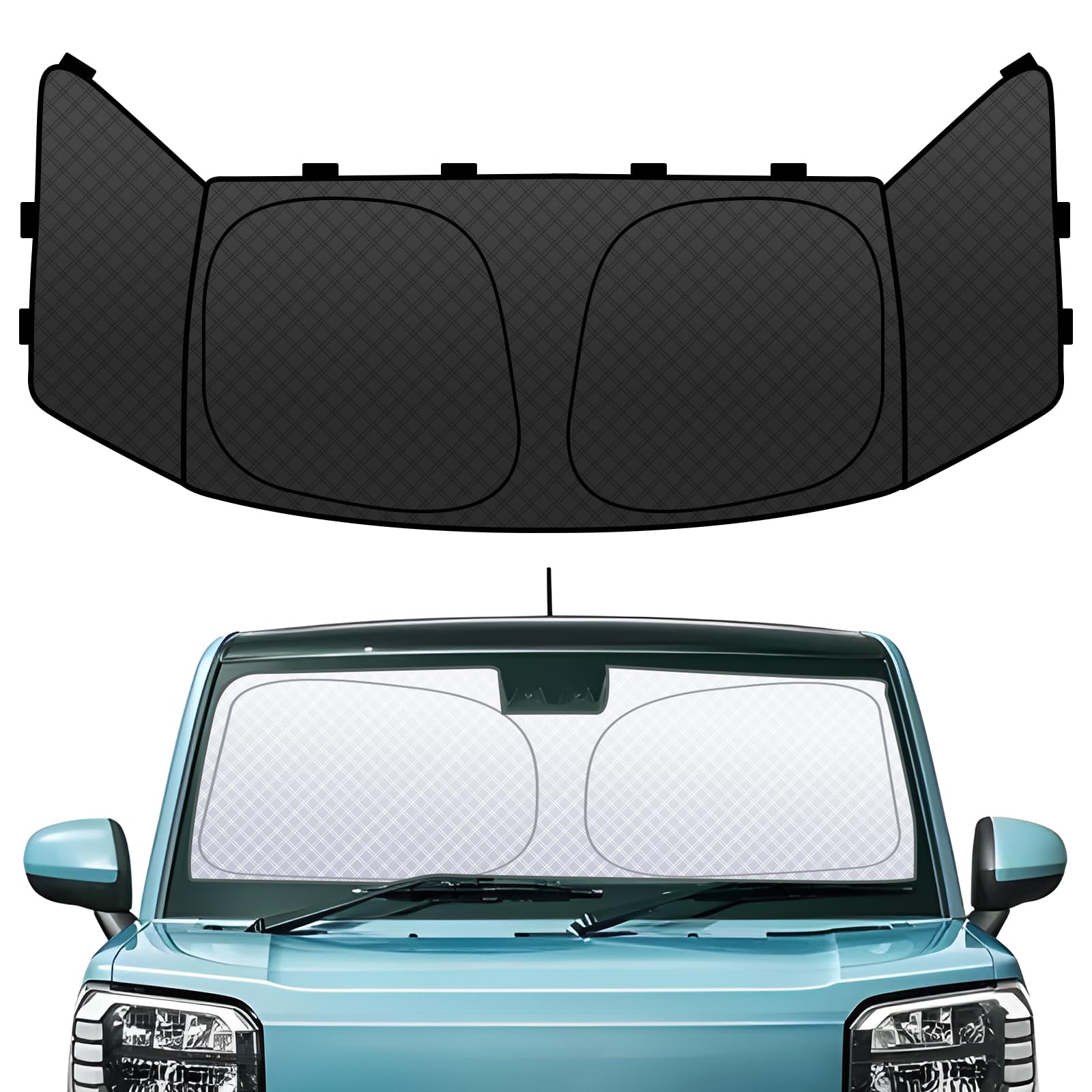 

BLUESEATEC Front Windshield Sunshade for Daihatsu Tanto / Tanto Custom LA650S & LA660S (2019–) – 6-Layer UV Block, Vehicle-Specific, with Storage Bag чёрный