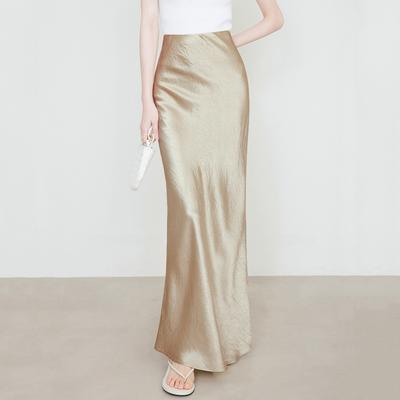 Damen Sommer Satin Bustier High-Waist Elastisch Handgegriffen Blumenmuster Langer Rock Temperamentvoll und Elegant Einfarbig Langer Rock