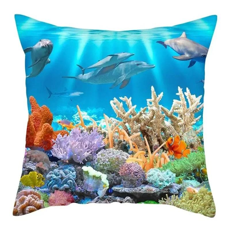 Dolphins In Ocean Underwater Surfing Scenes Pattern Cushion Cover Suitable for Sofa Bedroom Car Pillow Cover
