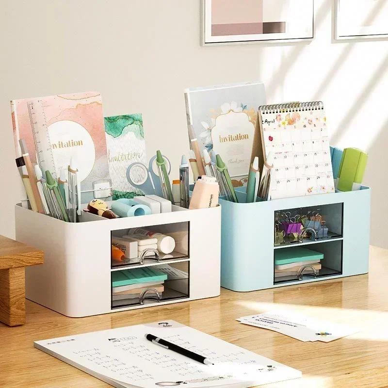 New Creative Transparent Drawer Storage Box Desktop Cosmetics Organizer Student Pen Holder School Office Stationery Plastic Boxs