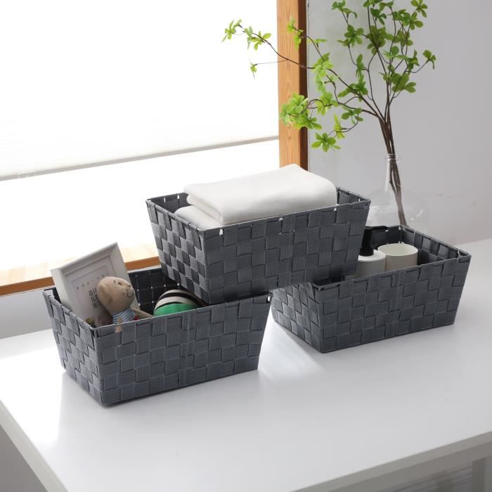Panier de rangement - Lot de 3 - Gris - Polypropylène - 33 x 23 x 14 cm - Décoratif et pratique