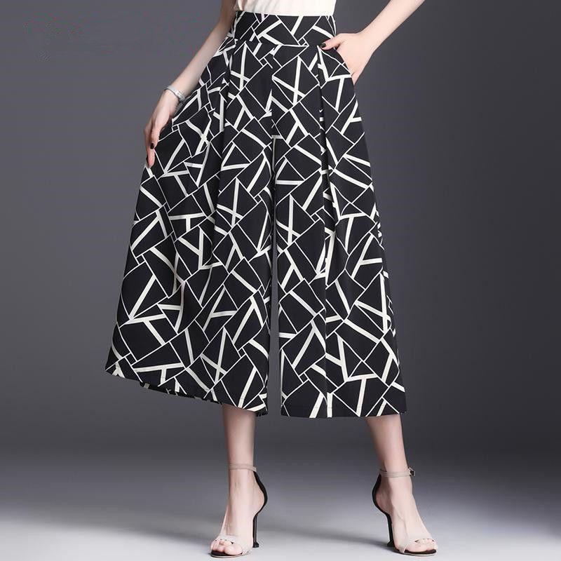 

Летняя мода Новые эластичные брюки с высокой талией, свободные, с широкими штанинами, женские, лоскутные, с принтом, с карманами, шифоновые, тонкие, прямые брюки 2024 S чёрный