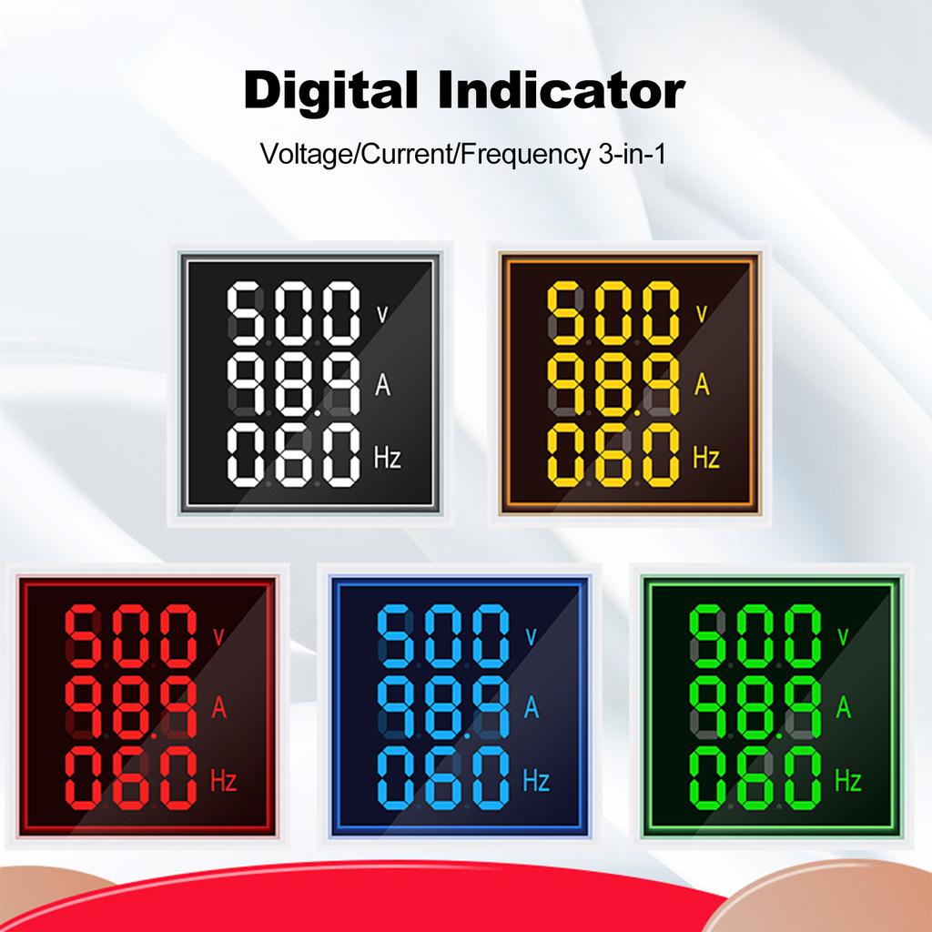 ThreeDigit Display AC Current Voltage Frequency 3in1 Indicator 22mm Square Head LED