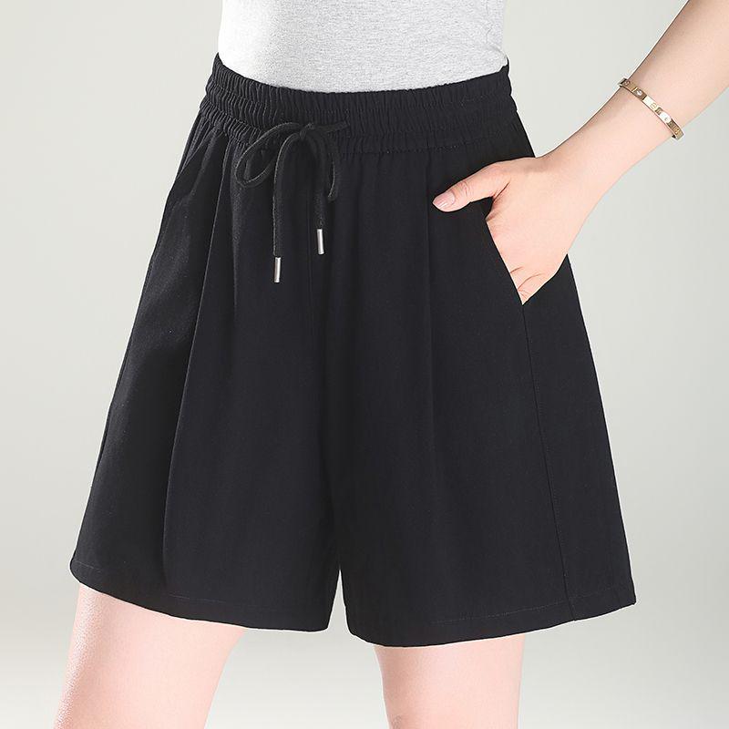 High-Waisted Cotton Wide-Leg Shorts - Summer Casual, Plus Size, Slimming, Versatile. L (80-100 jin)
