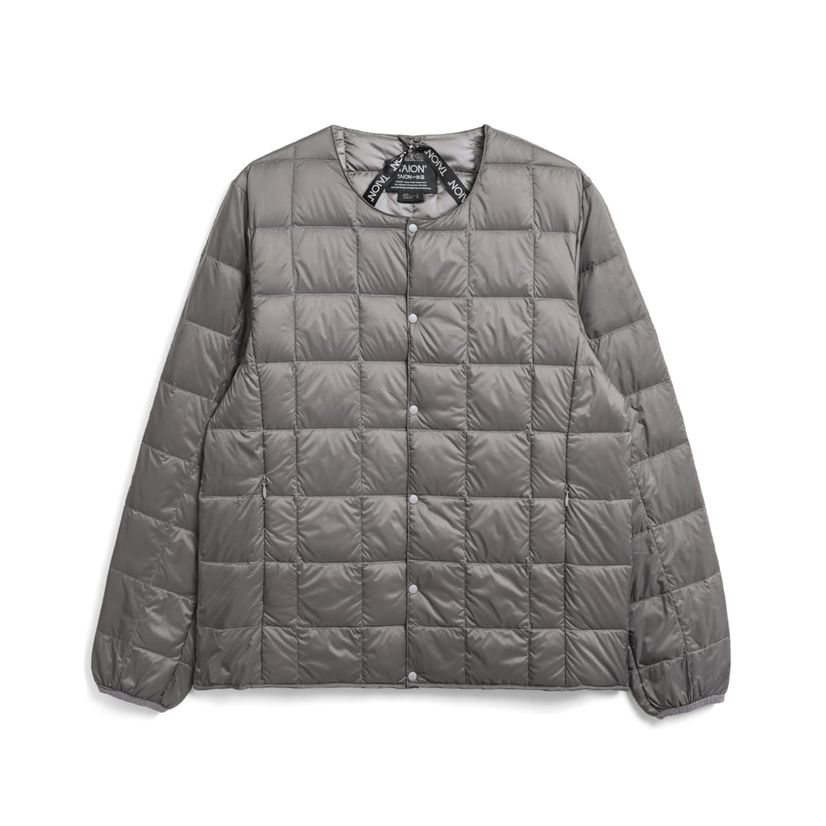 

Мужская куртка пуховик с круглым вырезом и пуговицами (ТАИОН-104) серый