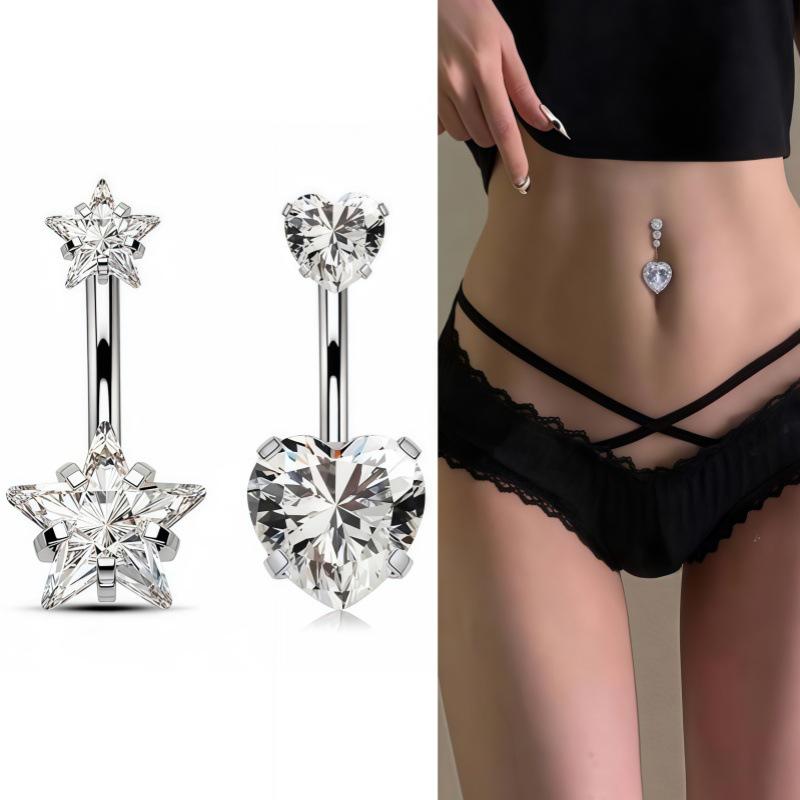 Double-Headed Round Diamond Belly Button Ring, Stainless Steel, European & American Style