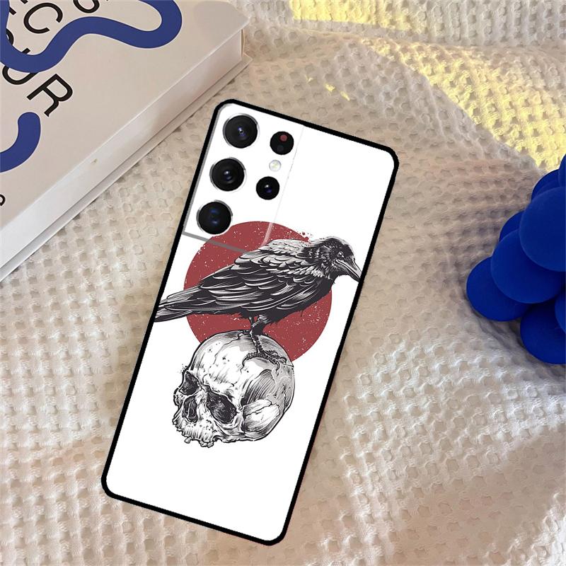 Crow Raven Dark Skull Phone Case For Samsung Galaxy S24 S25 Ultra S9 S10 S20 S22 S21 Plus S23 FE Portector Cover