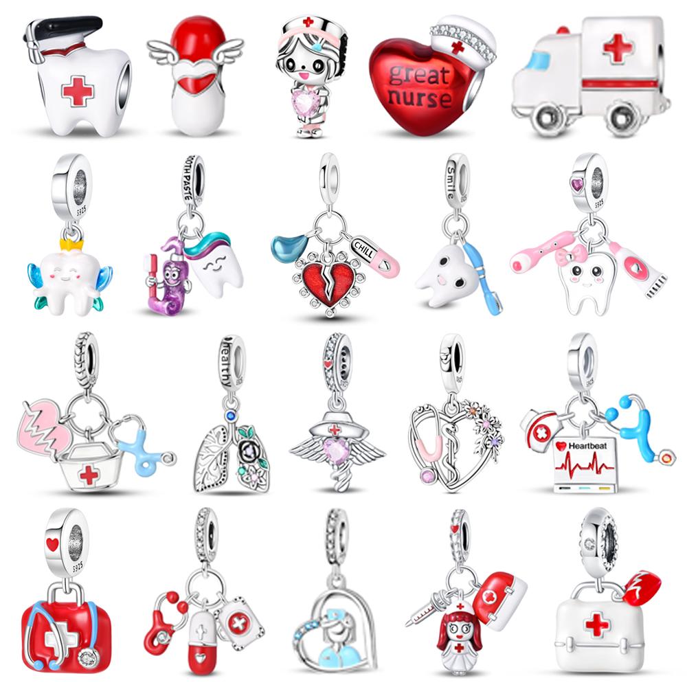 Trendy Copper Ambulance Beads & Stethoscope Medical Box Dangle Charm Fits Bracelet Thanksgiving Nurse'S Day Gifts