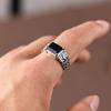 Yintai Versatile Unisex Thai Silver Black Agate Adjustable Ring - Trendy Retro Jewelry Ornament