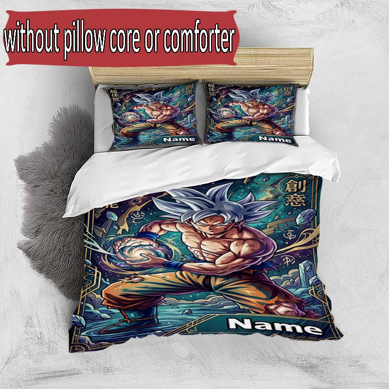 3-teiliges Bettbezug-Set (1 * Bettbezug + 2 * Kissenbezug, ohne Kern), Benutzerdefinierter Name Dragon Ball Z Muster Bettwäscheset, Heim Schlafzimmer Dekor Geschenk