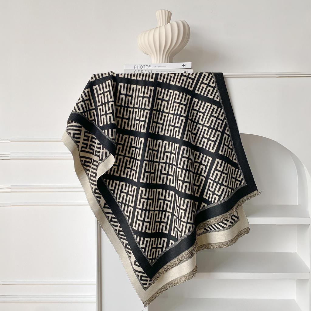 Letter Pashmina Shawl Warm Cashmere Scarf for Women Luxury Winter Thick Blanket Bufanda Female Wrap Bandana Echarpe Poncho