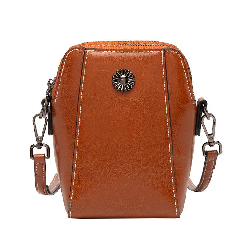 Waxed Leather Small Handbag for Women, Korean Style New Single Shoulder Crossbody Bag, Fashionable Women's Bag, Mobile Phone Bag