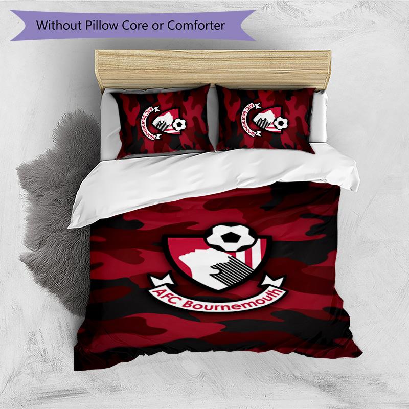 Set Lenzuola Stampato Calcio Bournemouth 3 Pezzi, Comodo Set Copripiumino per Camera da Letto Amico della Pelle