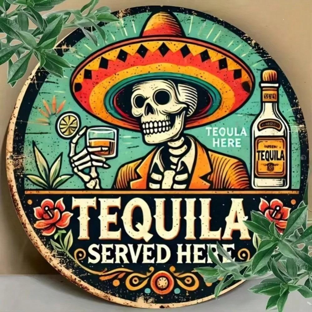 Tequila Servie Ici Panneau Mural en Métal Décor Rétro pour Bar Maison Pub Art en Tôle Vintage