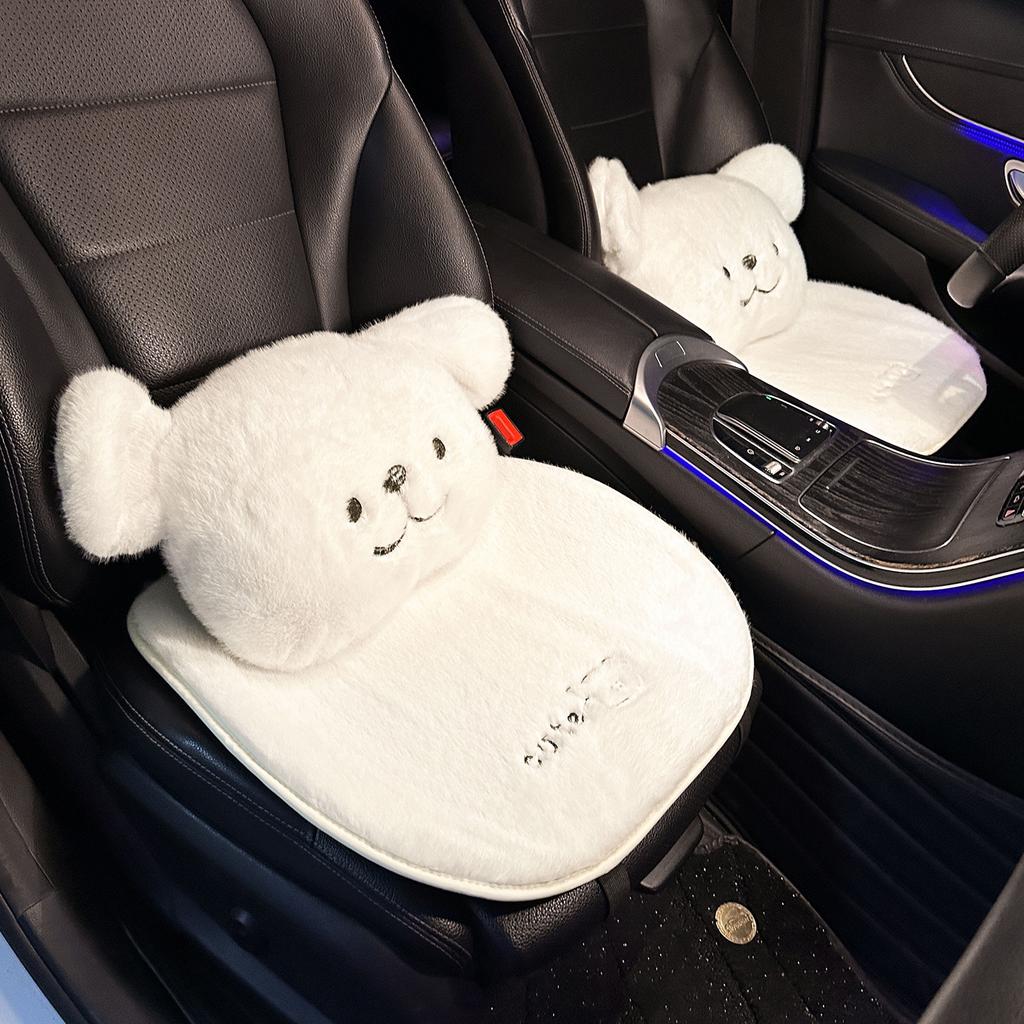 Car Seat Cushion with Winter Plush Thick Cushion Cartoon Cute Bear Car Seat Pillow Lumbar Support Pillow Interior Accessories