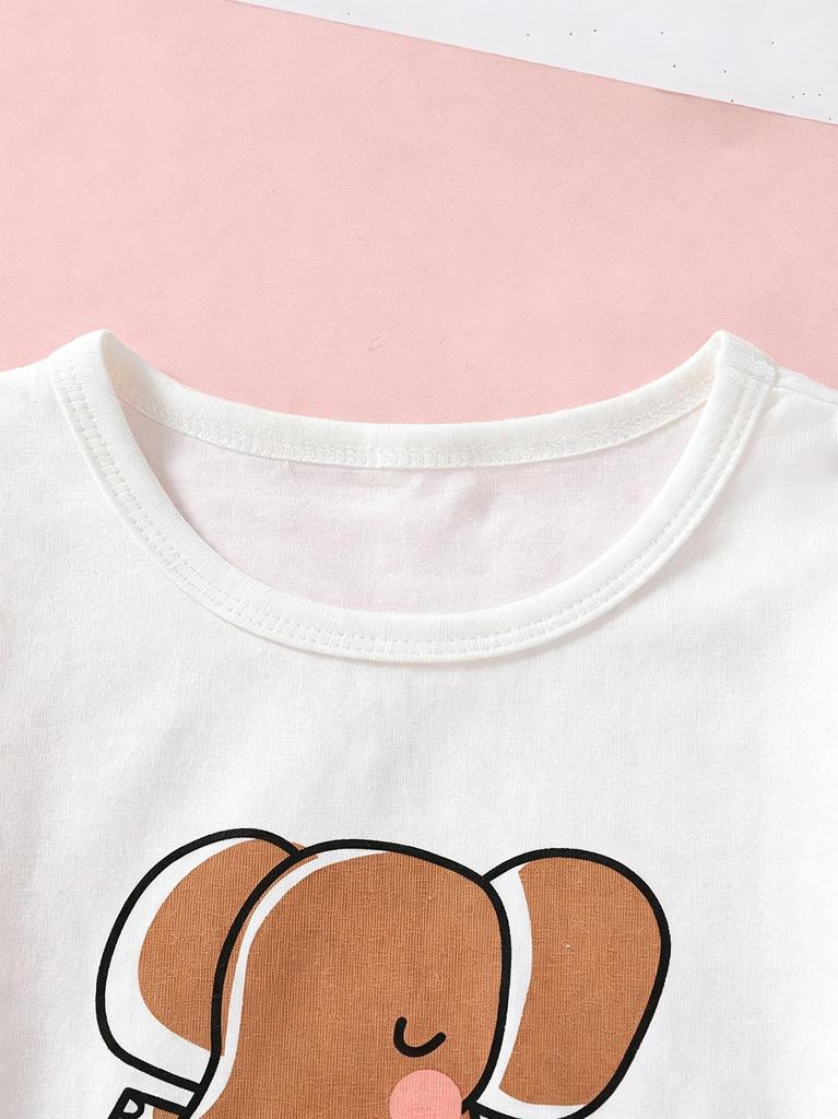 Little Girls Cute Dancing Elephant Print Outfit Crew Neck Short Sleeve T-Shirt & Shorts Casual Summer 2 Piece Clothing Set for Kids 2-8Y