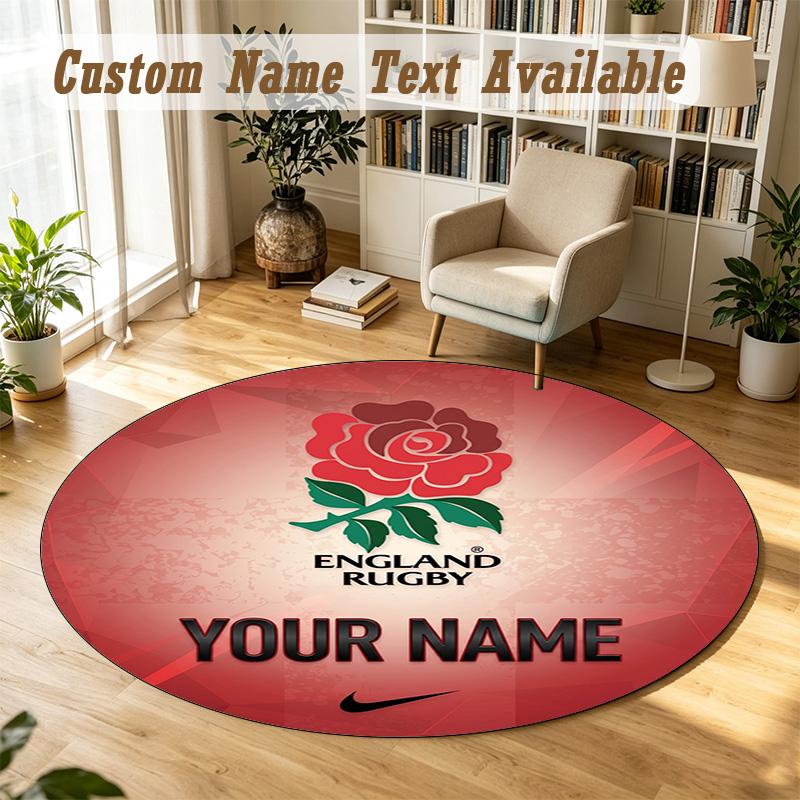 Round Rug Custom NameEngland Rugby Pattern Non Slip Carpet Home Floor Decor