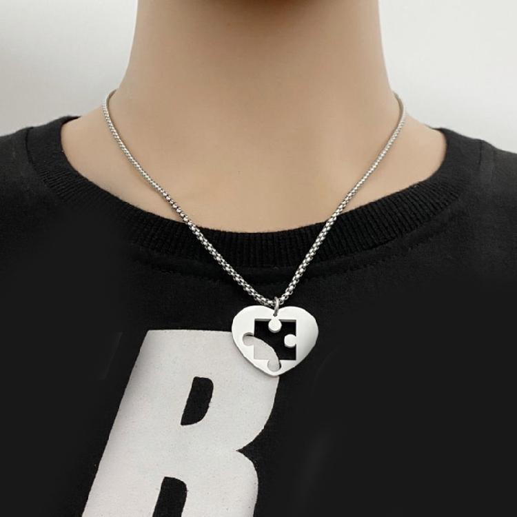 Heart Puzzle Matching Pendant Necklaces Functional Heart Puzzle Necklaces Unique Pendant Neck Chain Accessory for Couple