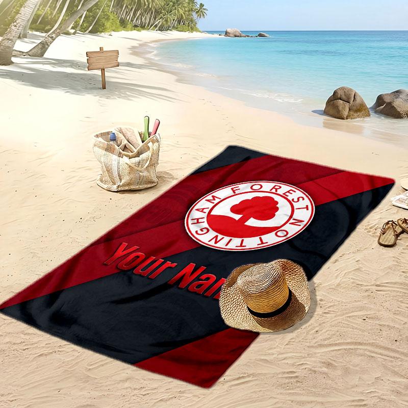 Telo Mare Personalizzato Stampato Nottingham Forest FC Logo Calcio Supporto Nome Personalizzato Testo Asciugamano Assorbente Per Sport Viaggio Regalo Speciale