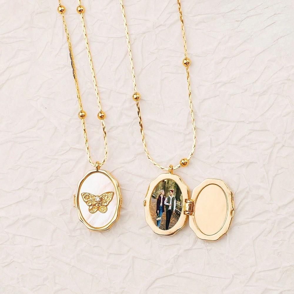 Zircon Photo Box Pendant Foldable Design Couple Chain Pendant Personalized DIY Accessories Gifts