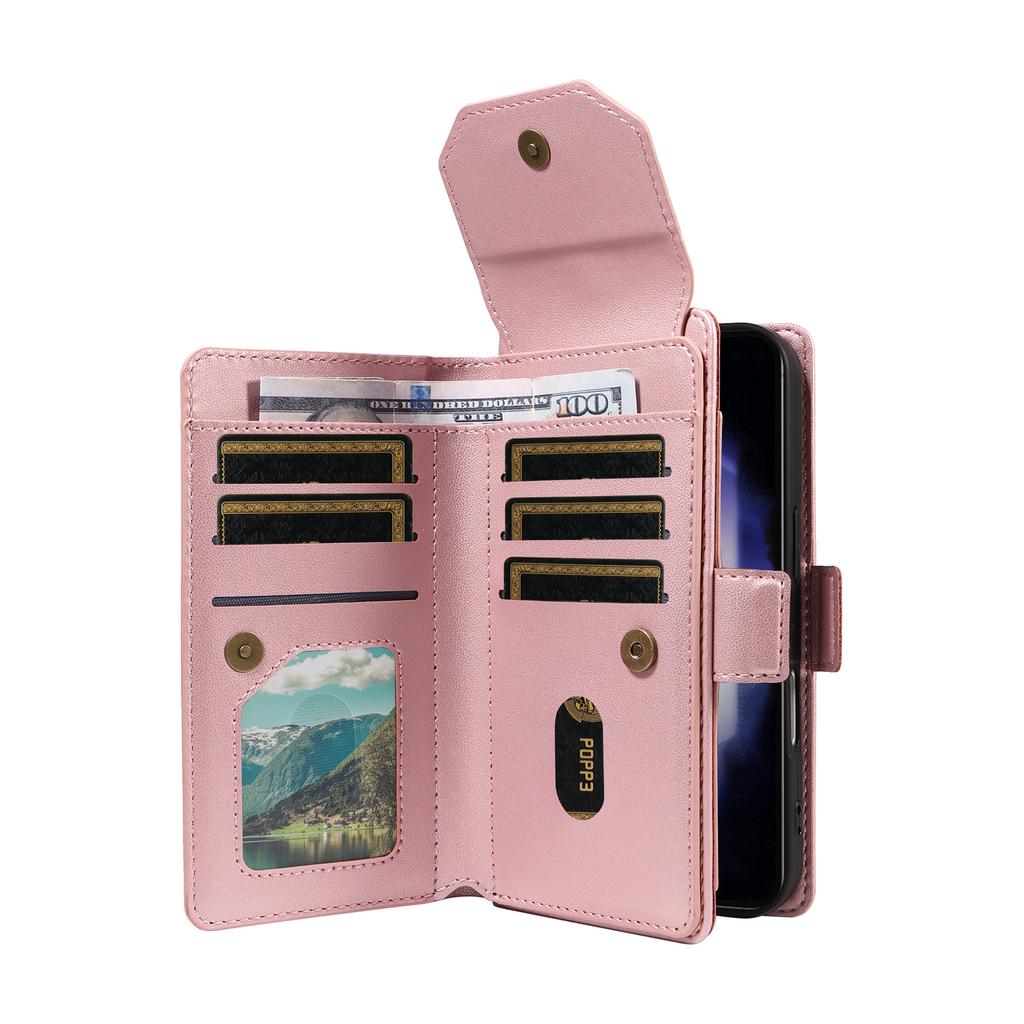For Samsung Galaxy S23 Case with Multi-Card Holder and Strap PU Leather Phone Cover Stand