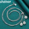 925 Silver 3pcs/lot Jewelry Set Rose Flower Pendant Chain Necklace Bracelet Earring Series For Woman Girl Wedding Party