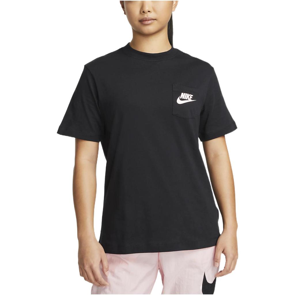 Nike Sportswear American Vintage Pocket Design Back Round Neck Printed Short Sleeve T-Shirt Women Tops Black DQ3154-010