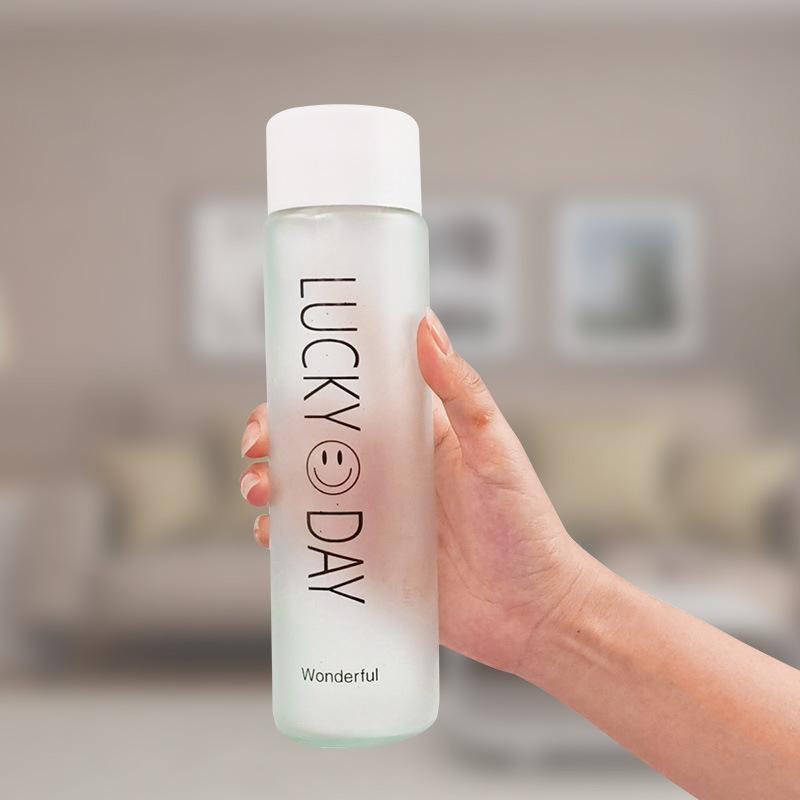 Frosted Smiley Glass Tea Cup Portable Gift Water Cup Rope Handy Cup Comes with Twine Cup