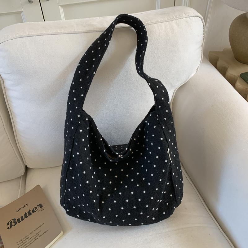 Torba Tote w Grochy Japoński Styl Codzienna Torba Ręczna z Mieszanki Wełny Modna Prosta Torba na Ramię Wysokiej Klasy Torba Listonoszka z Magnetycznym Zapięciem