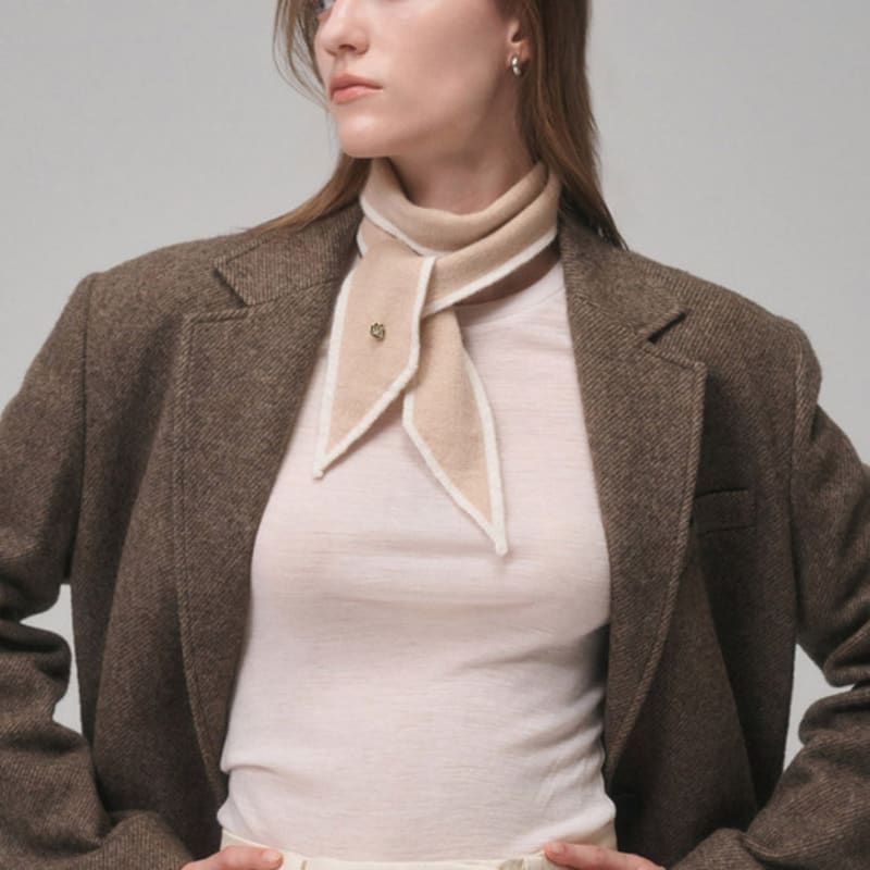 Saint Luxure 100% Wool Twilly Muffler Short/Long Ivory Beige