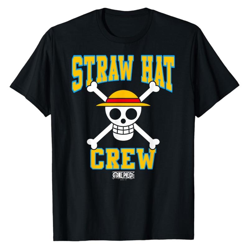 

Straw Hat Crew Jolly Roger One Piece TShirt Retro Street Graphic Print Crew Neck Pure Cotton High Street Fashion Tops S