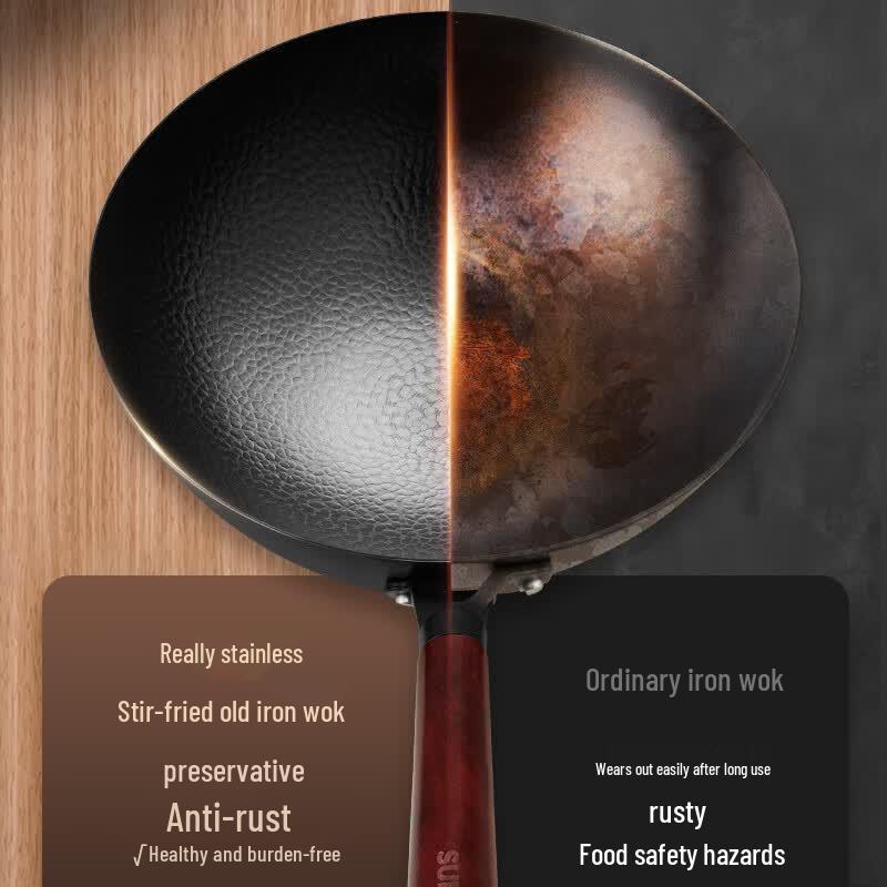 Supor 32cm Hammered Non-Coated Iron Wok for Gas Stoves