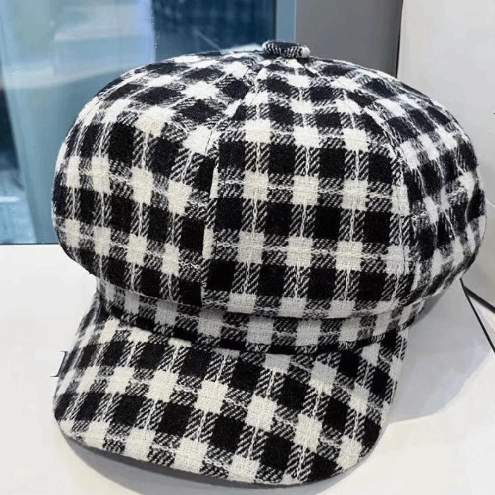 Korean Style Women Painter Hat Keep Warm Women Octagonal Cap Sweet Plaid Beret Hat  Girl