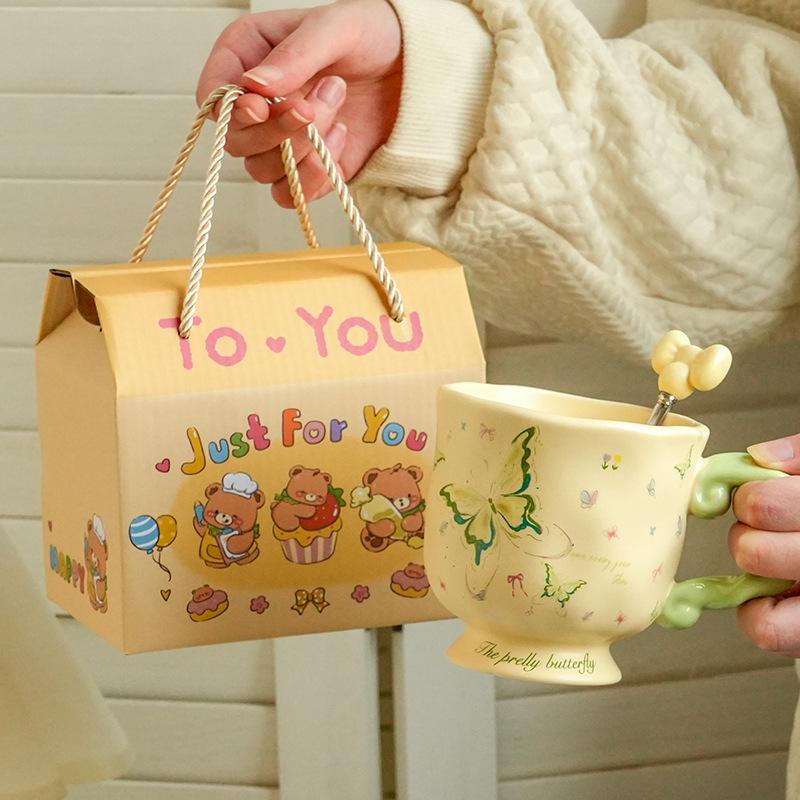 High Value Dream Butterfly Household Girls Coffee Couple Cup Creative Souvenir Ceramic Cup