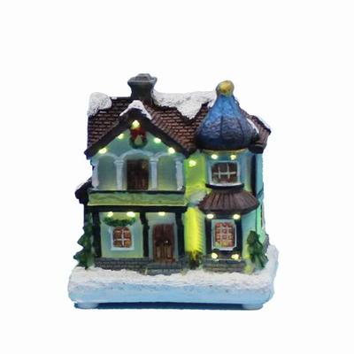 Weihnachtsszene Haus Dorf Gebäude Sammelfiguren mit Glasfaser-LED-Licht Zuhause Feiertags-Szenendekoration Kamin