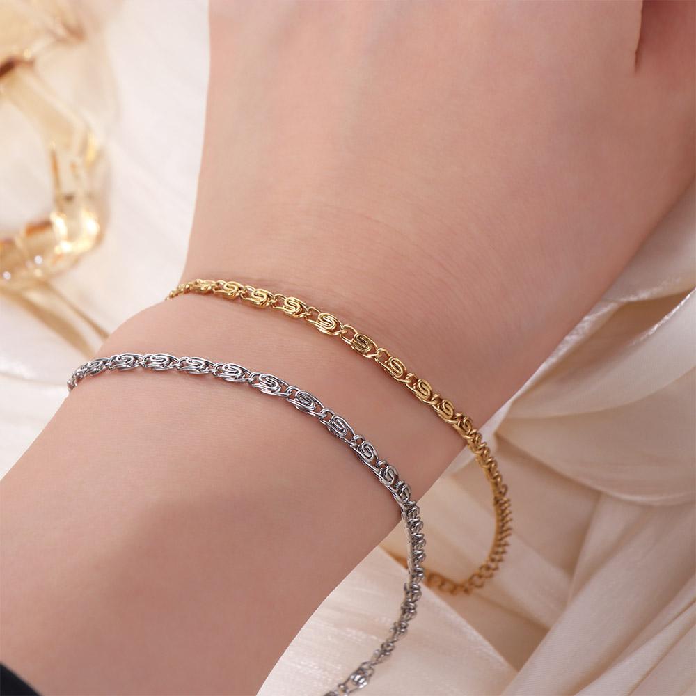 Thin Stainless Steel Bracelet Paper Clip Gold Bracelets Women Geometry Hands Jewelry Gift
