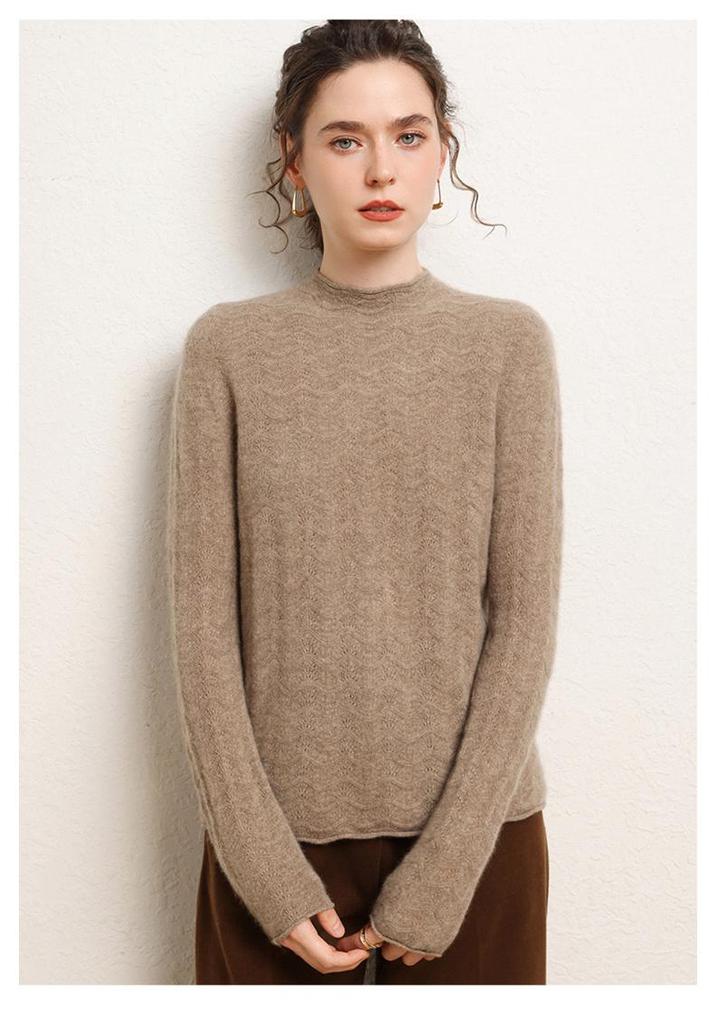 Women's Elegant Cashmere Sweater - Hollow Air Design, Loose Fit, Slimming, High-End Feel