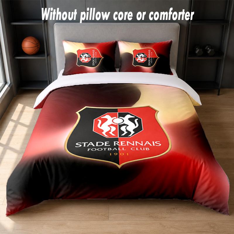 Stade Rennais FC Design Bed Bedding Set 1 Duvet Cover + 2 Pillowcases Soft Breathable Household Bed Linens