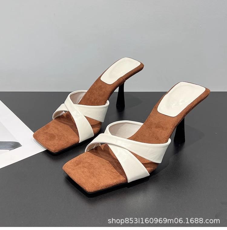 

French temperament cross with thin heels cool slippers women s 2025 summer European station new wear black high-heeled sandals 35
