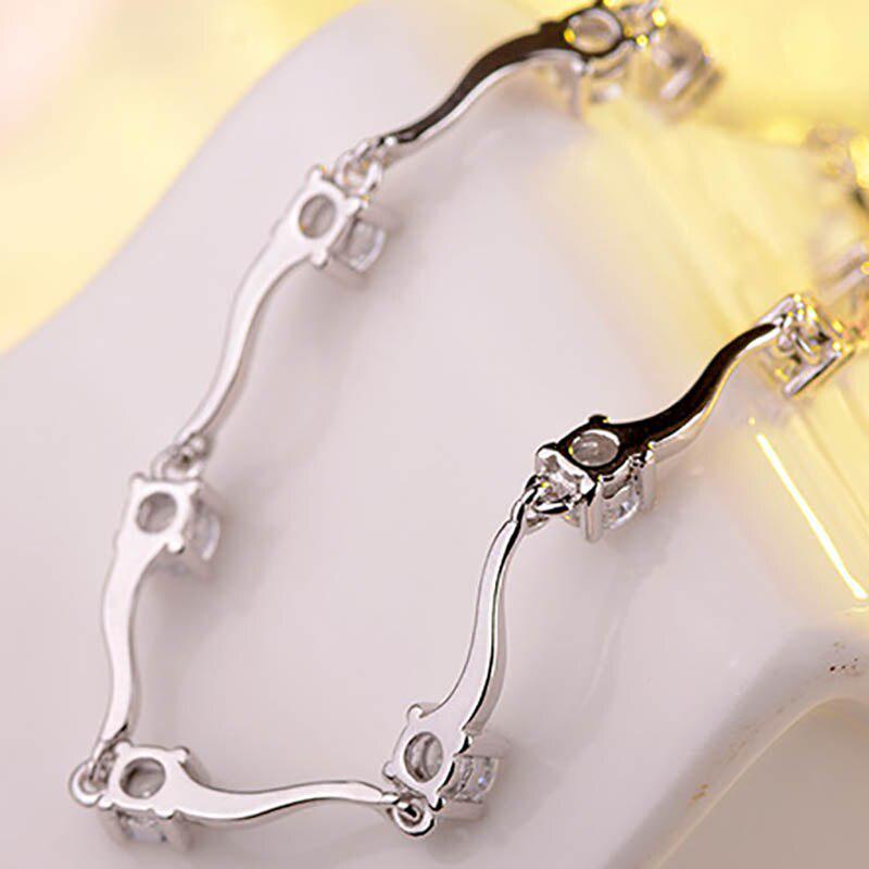 Lindon Fashionable Korean Style Wave Shaped Bracelet for Women Zircon Simple Silver  Jewelry Weddings