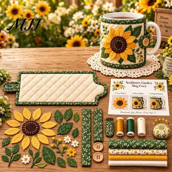 Creative Quilt Supplies for Teens Quilted Mug Cozy DIY Kit, Hummingbird Butterfly Flower Garden Sleeve Fabric Crafting Projects Sewing Craft