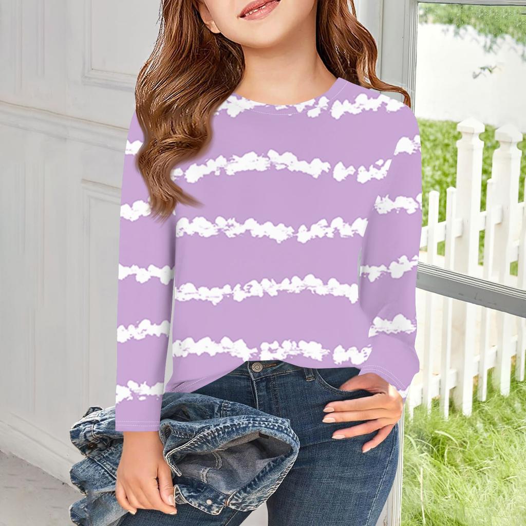 Girls Long Sleeve T Shirts Kids Fall Tops Crewneck Printed Basic Tees 3-9Y