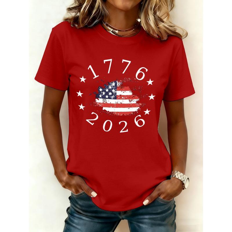 250 Years of Freedom 1776 Festival Womens Print TShirts Summer V Neck Tops Short Sleeve Casual Tees Us Flag