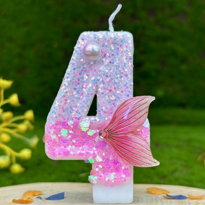 Number Birthday Candle Party Decoration Birthday Candle Shiny Pink Fish Tail