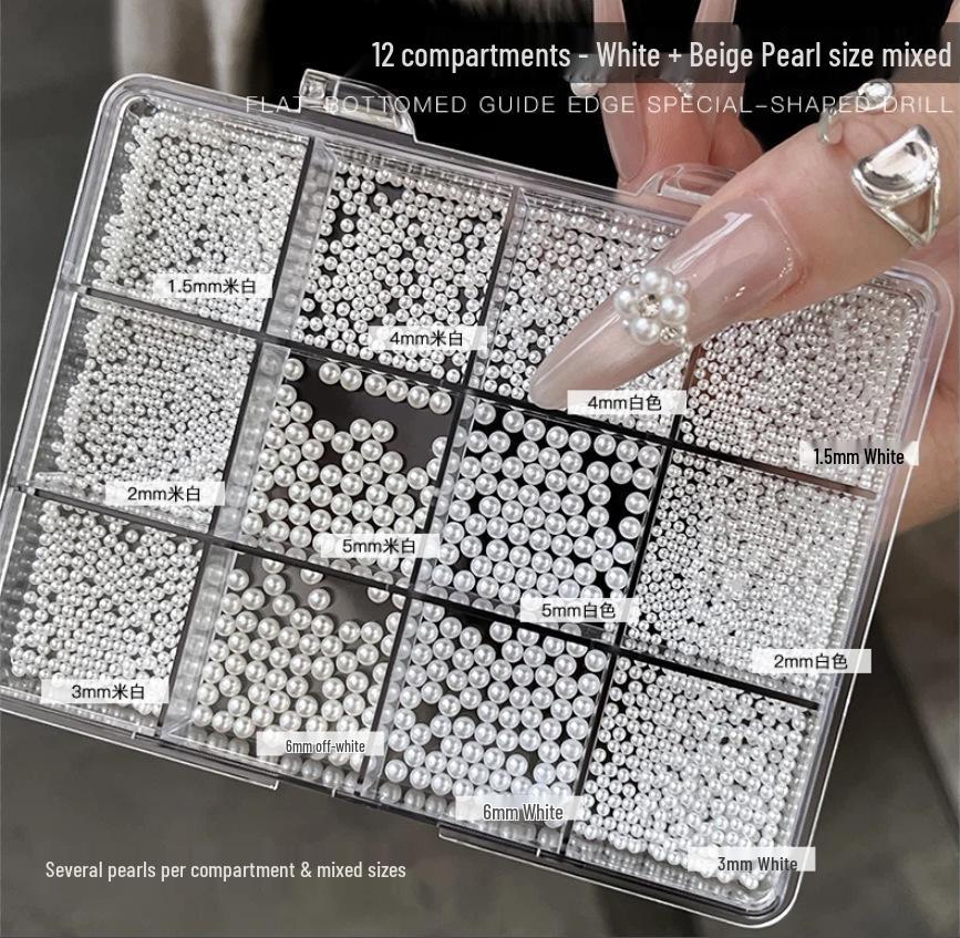 

12-Grid Pearl Irregular Shape Rhinestones for Nail Art - K9 Mini Beveled Flat-Bottom Decorations